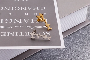 Macro shot of dolphin heartbeat stainless steel studs in gold and silver finish