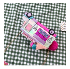 Detail showing the laser colorful texture and chain strap of this ice cream car bag