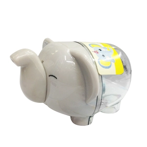 Cartoon elephant manual pencil sharpener in grey with a transparent waste container