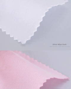 Microfiber silver polishing cloth with zigzag edges for jewelry cleaning in white and pink