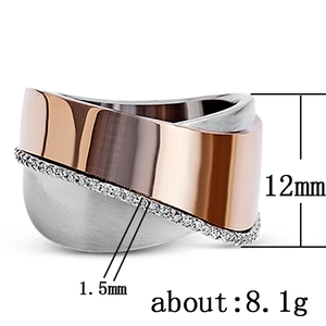 Zweilagiger 12mm Ring in Roségold und Silber mit Mikropavé-Kristallen und gebürstetem Metall