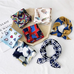 Women Square Scarf Satin Polyester Satin Like Printed Hair Band Neck Necktie Bag Accessories Fashion