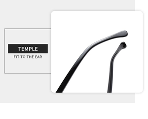 Detail of ergonomic curved black sunglass temples designed to fit perfectly to the ear