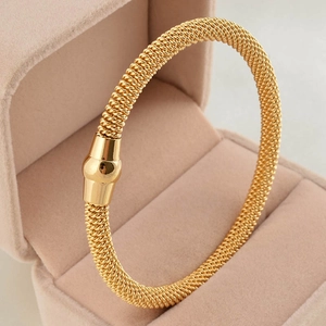 Stainless Steel Cable Wire Bangle Bracelet Magnetic Buckle Mesh Weave Fashion Jewelry Unisex Geometric Polished