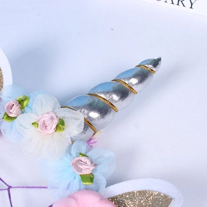 Unicorn dream catcher night light with silver horn and colorful flowers decoration