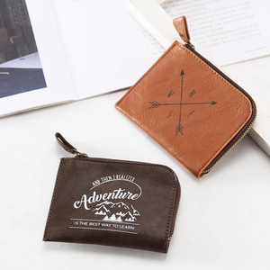 L-shaped zipper closure detail on PU leather coin purses in brown and coffee