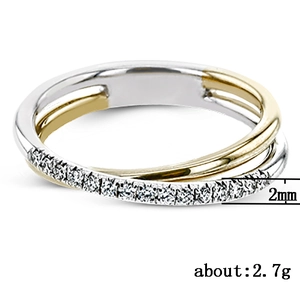 Bague croisée bicolore minimaliste avec cristaux pavés en finition argent et or