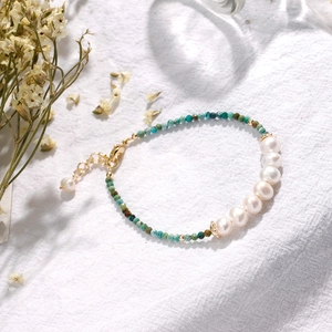 Freshwater Pearl Turquoise Faceted Bead Bracelet Gold Plated Adjustable Chain Jewelry For Women Minimalist Bohemian Style