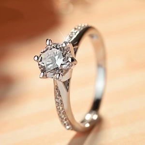 Classic Six-Prong Round Cubic Zirconia Ring Copper Engagement Wedding Proposal Jewelry For Women Elegant
