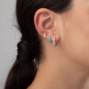 Chic gold-plated turquoise and zircon hoop earrings set for a layered jewelry look