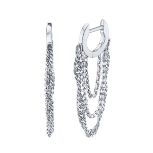 Minimalist S925 sterling silver hoop earrings with cascading tassel chains on white background