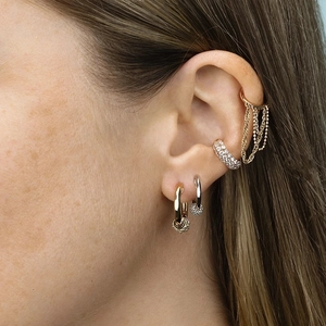 Chic S925 silver needle hoop earrings with layered chain tassels and zircon ear cuffs