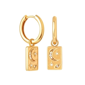 Star Moon Drop Earrings Zircon Inlaid Copper Jewelry With 925 Sterling Silver Earring Post For Women