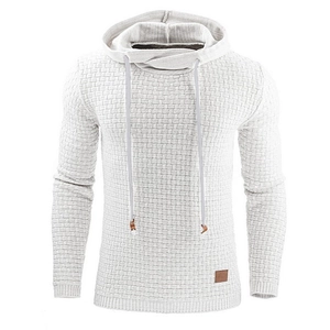 Felpa con cappuccio da uomo bianca in maglia a nido d'ape con dettaglio logo in pelle