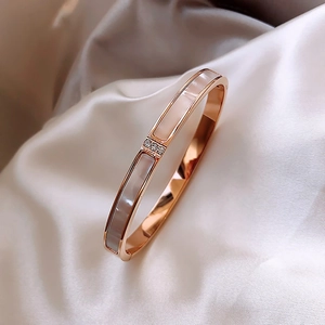 Fashion Bangle Bracelet Stainless Steel Rose Gold Plated Mother Of Artificial Pearl Inlay Rhinestone Simple Elegant Jewelry For Women