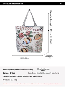 Canvas tote bag internal capacity view showing fit for A4 magazine and iPad
