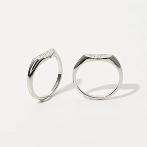 Minimalist silver sun and moon engraved rings with 14k gold plating in a retro design