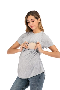 Kurzärmeliges Still-T-Shirt in Grau mit Rundhalsausschnitt und praktischer Stillöffnung