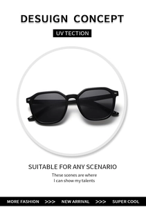 Close-up of black geometric hexagonal sunglasses frame with metallic temple detailing