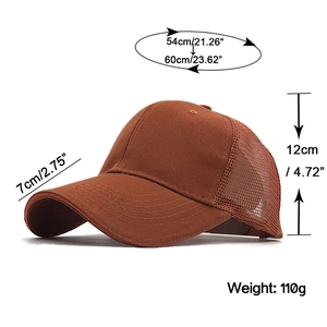 Detailed size chart for the breathable mesh baseball cap with adjustable strap back