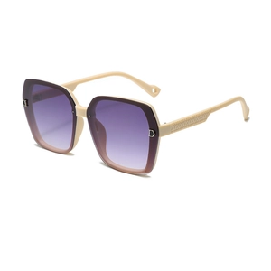Fashion square sunglasses with purple gradient lenses and cream frame in side view