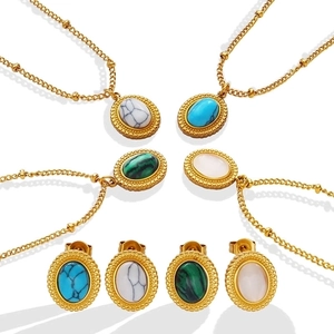 French Bohemian gold jewelry set with turquoise and cat-eye stone necklaces and earrings