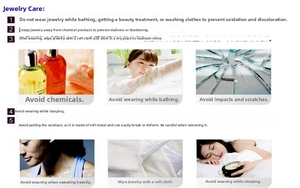 Detailed jewelry care guide for titanium steel rings showing maintenance instructions