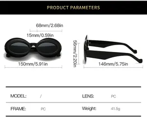 Detailed size guide and product parameters for oval thick frame fashion sunglasses