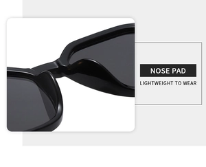 Close-up of lightweight integrated nose pads on black fashion oversized sunglasses