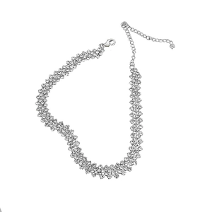 Sparkling silver multi-row rhinestone choker necklace with adjustable lobster clasp closure