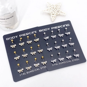 24-piece set of butterfly 316L surgical steel navel rings with cubic zirconia stones