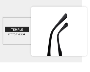 Detail view of ergonomic black sunglasses temples designed for a secure fit to the ear