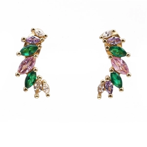 18K gold plated teardrop stud earrings with colorful marquise-cut zircon stones