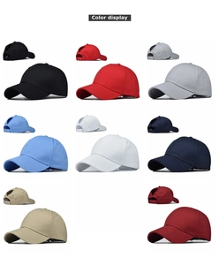 Detail view of cotton ponytail baseball caps in eight various colors with rear openings