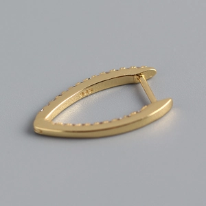 S925 sterling silver gold plated hoop earring with geometric pavé crystals and hallmark