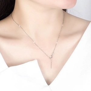 Minimalist S925 sterling silver Y-shaped adjustable necklace with a vertical bar pendant