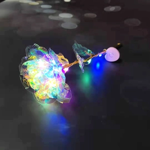 Luminous rainbow rose with colorful LED lights on a gold stem for romantic gift decoration