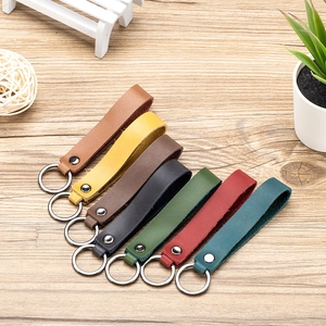 Genuine leather car keychain straps in multiple colors with polished metal rings