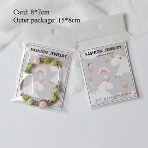 Self-adhesive OPP jewelry bag with printed card for beaded bracelet packaging 15x8cm