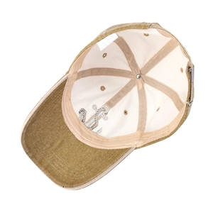 Washed cotton baseball cap with anchor embroidery and 100% cotton internal lining detail