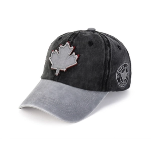 Washed cotton maple leaf baseball cap with contrast brim and side Canada patch embroidery