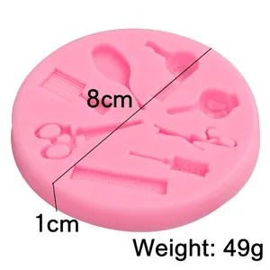 Rosa 8cm Silikonform mit Schere und Kamm Mustern für DIY Kuchen Fondant Backen