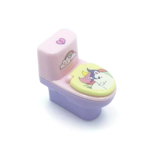 Creative toilet-shaped pencil sharpener with eraser for students in purple and pink
