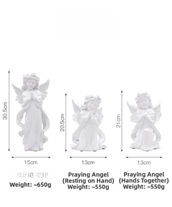 Detailed size and weight specs for vintage white resin praying angel statues