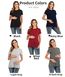 Farbdisplay der Umstandskurzarm-T-Shirts in Schwarz Marine Weinrot und Graumeliert