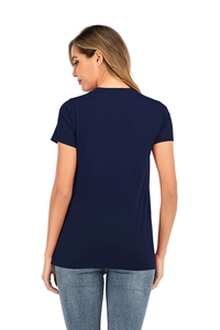 Rückansicht eines dunkelblauen Kurzarm-Still-T-Shirts aus weichem Baumwollstoff