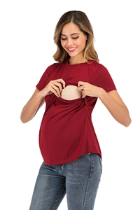 Kurzärmeliges Still-T-Shirt in Dunkelrot mit Rundhalsausschnitt und praktischer Stillöffnung
