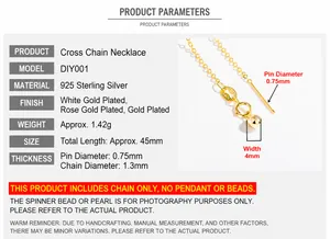 Detailed specs of S925 sterling silver adjustable 45cm cross chain with 1.3mm width