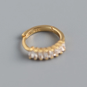 Minimalist S925 sterling silver gold plated huggie earrings with white zircon stones