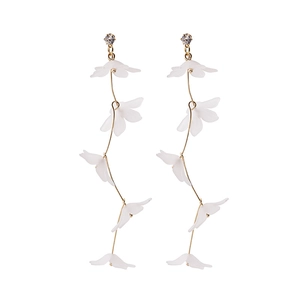 Elegant white petal drop earrings with gold finish and sparkling crystal studs